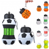 Clip-On Collapsible Silicone Soccer Water Bottle