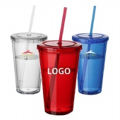 16oz Double Wall Plastic Tumblers with Lids and Straws