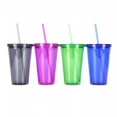 16oz Double Wall Plastic Tumblers with Lids and Straws