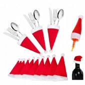 Mini Santa Hats Knife Fork Cap Wine Bottle Cover