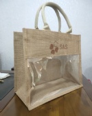 Linen Wine Tote Bag with Window